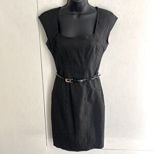 My Michelle Black Pinstripe Sheath Dress with Belt